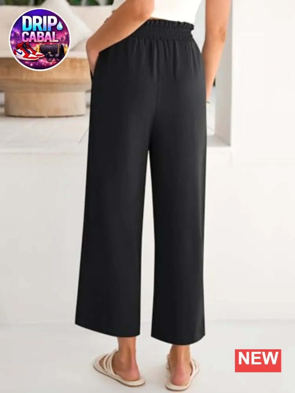 Palazzo Wide Leg Cropped Pants with Pockets, High Waist, Flowy Casual Trousers